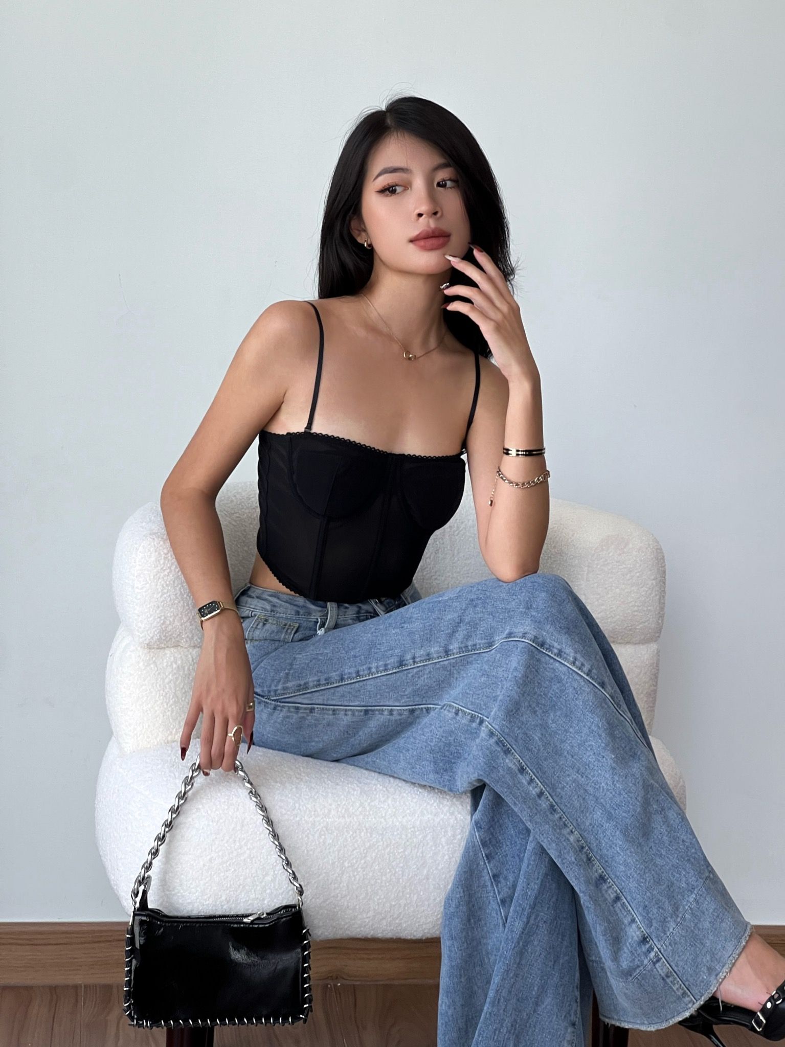  Caitlyn Corset - Áo Corset Petty Brawee Ren Đen 