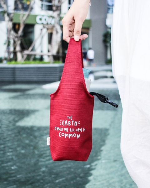  Red Canvas One-strap Cup Holder - The Earth Is What We Have In Common 