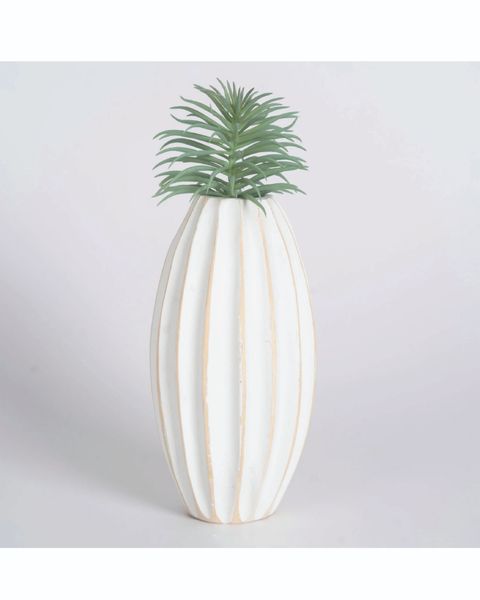  Bold Striped Wooden Vase (White/M) 