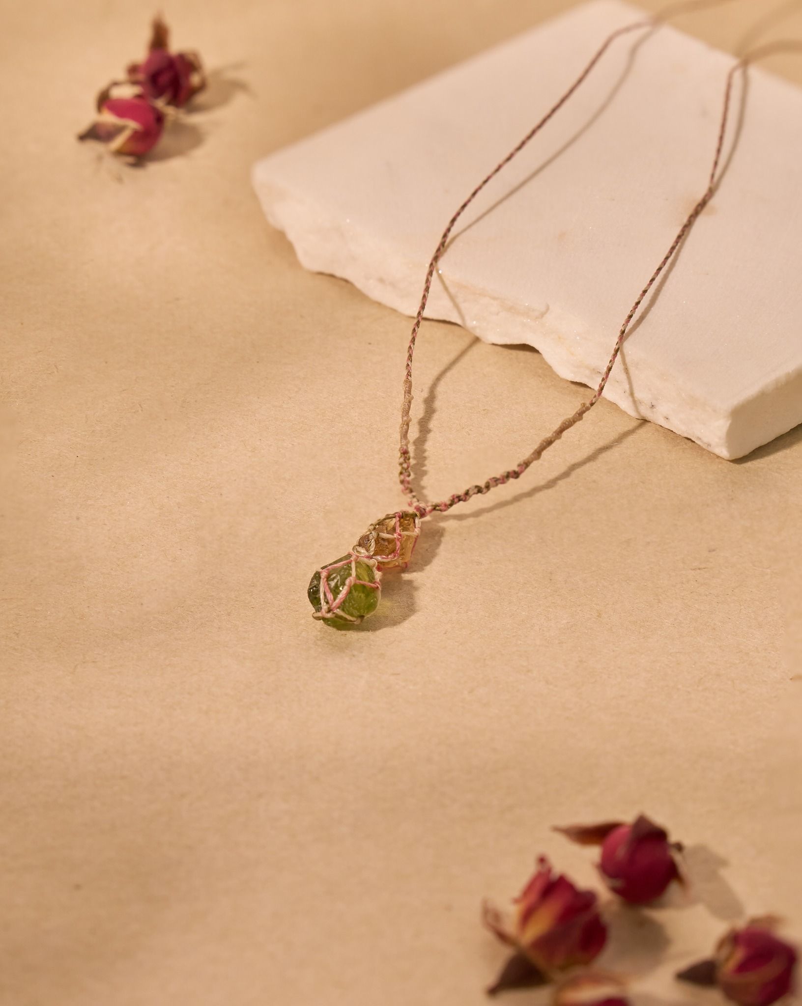  Citrine, Peridot Macrame Necklace - 380 