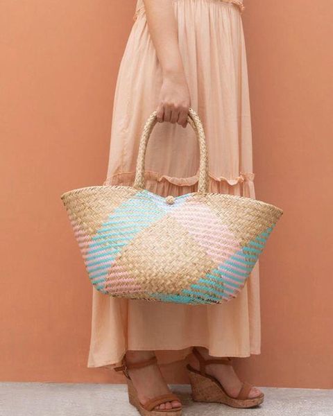  Eco-Friendly Seagrass Striped Beach Bag 