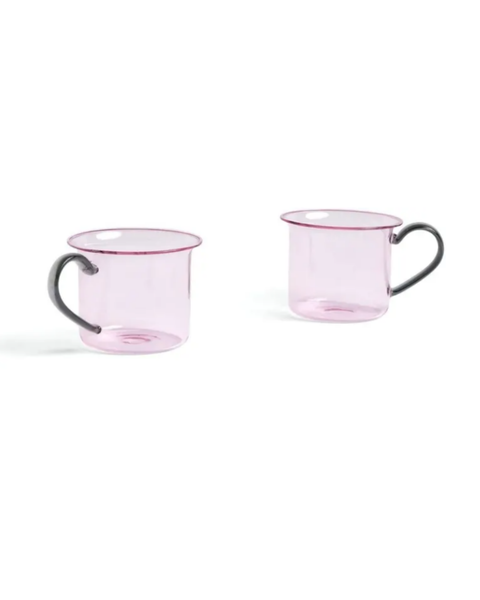  BOROSILICATE CUP - PINK WITH GRAY HANDLE 