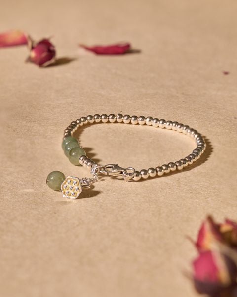  Vòng Tay Ngọc Hoà Điền Mix Charm Sen 