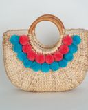  Water Hyacinth Hand Bag with Pompom 