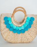  Water Hyacinth Hand Bag with Pompom 