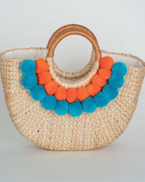  Water Hyacinth Hand Bag with Pompom 