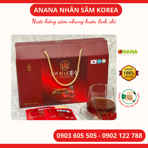  Nước Hồng Sâm Nhung Hươu Linh Chi 365 Hộp 20 Gói x 70ml 