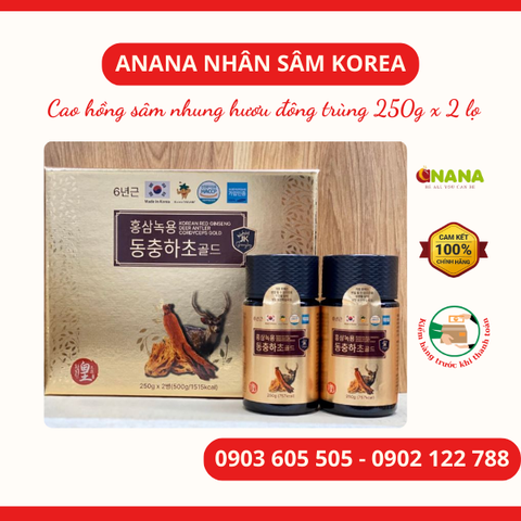  Cao hồng sâm nhung hươu đông trùng 250g x 2 lọ 