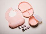  Bộ ăn dặm Silicon Hanin Baby gồm khay, yếm và thìa dĩa cho bé 