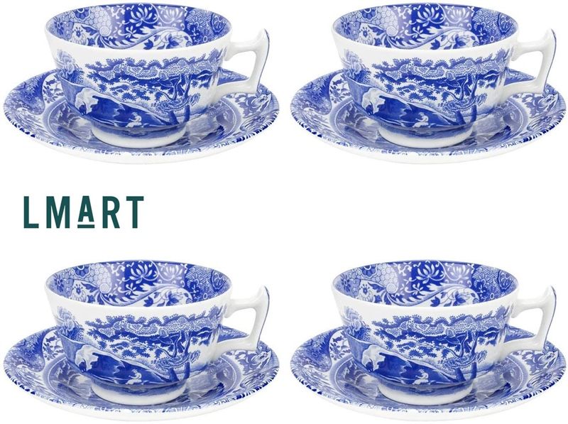  Blue italian tea cup and saucer set 4 