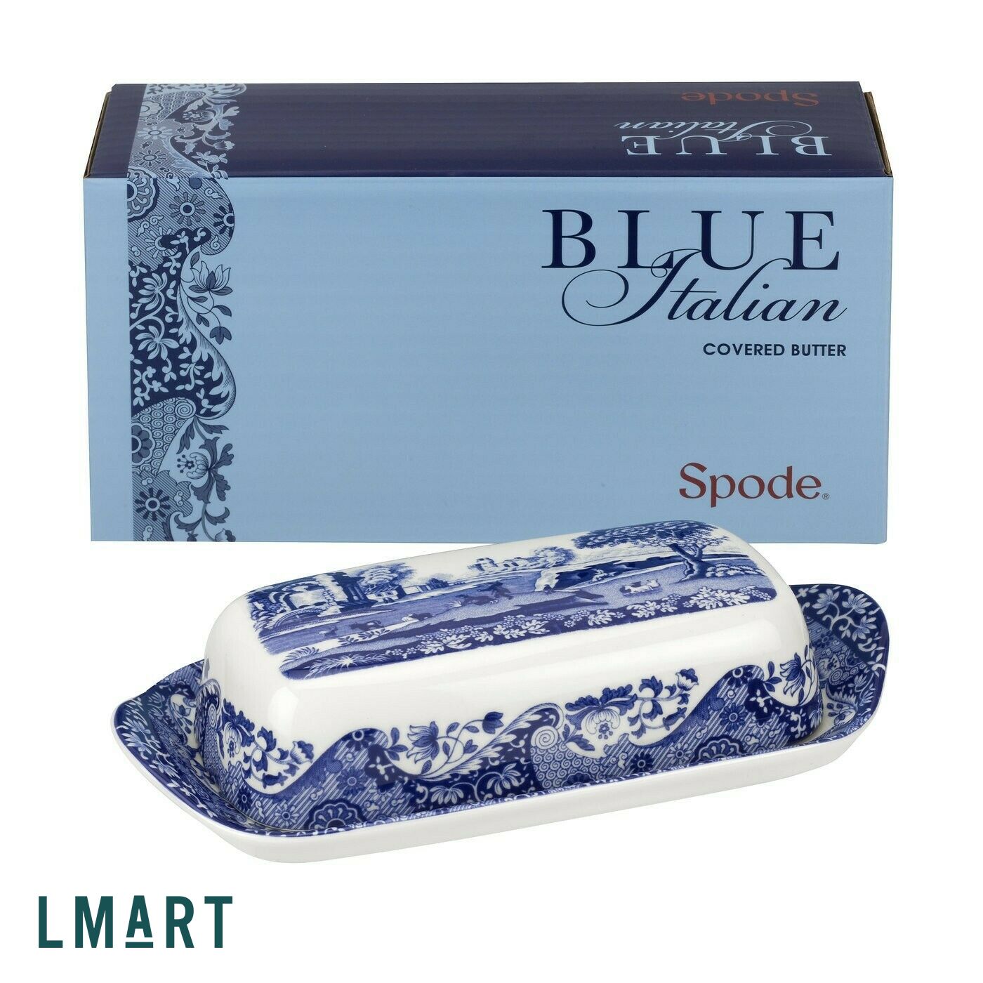  Spode Dĩa Bơ Blue Italian Covered Butter Dish 