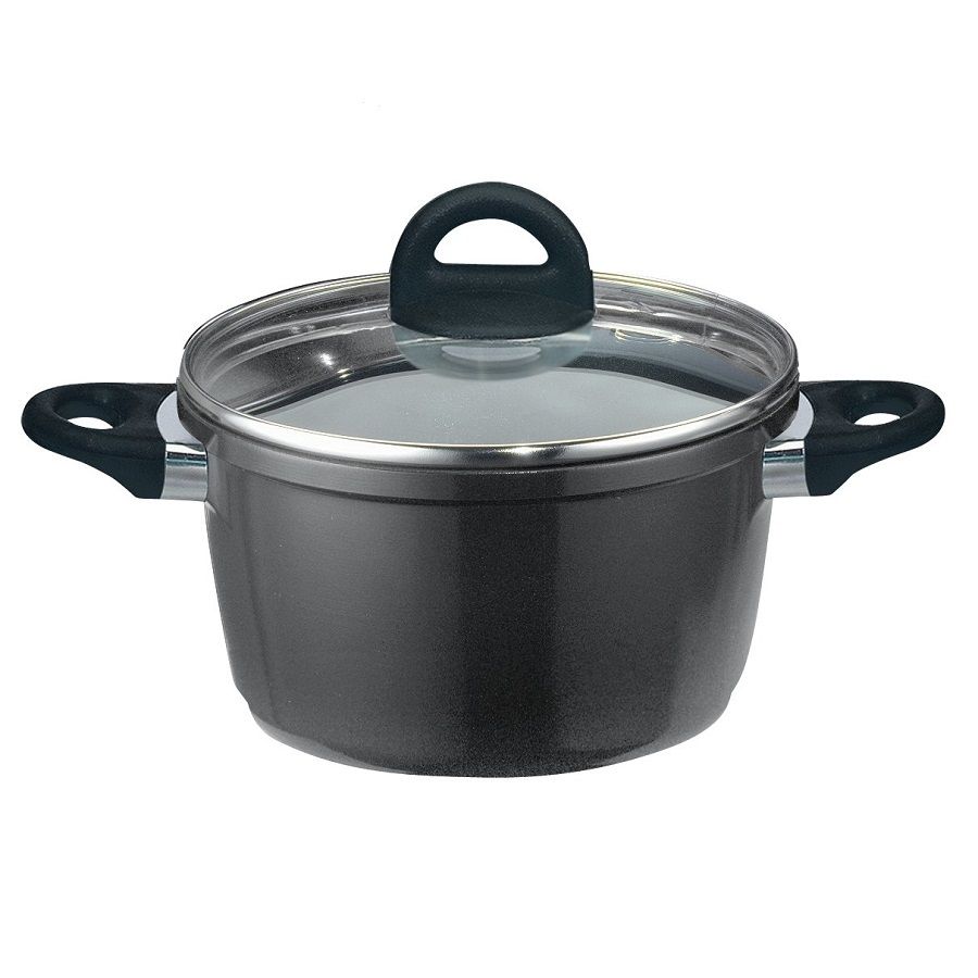 Nồi từ Aluminium tráng men chống dính, vung kính ELO  Black Vision 16cm