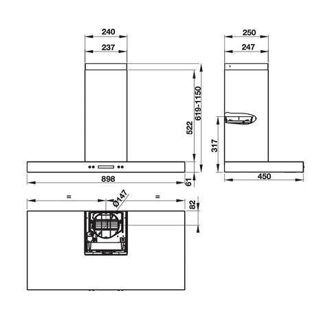  Máy hút mùi gắn tường Hafele 90cm màn hình LCD 539.81.175 