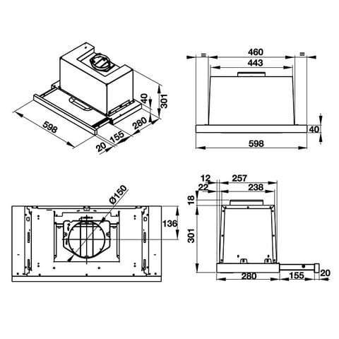  Máy hút mùi âm tủ Hafele 60cm mặt kính đen 539.81.073 