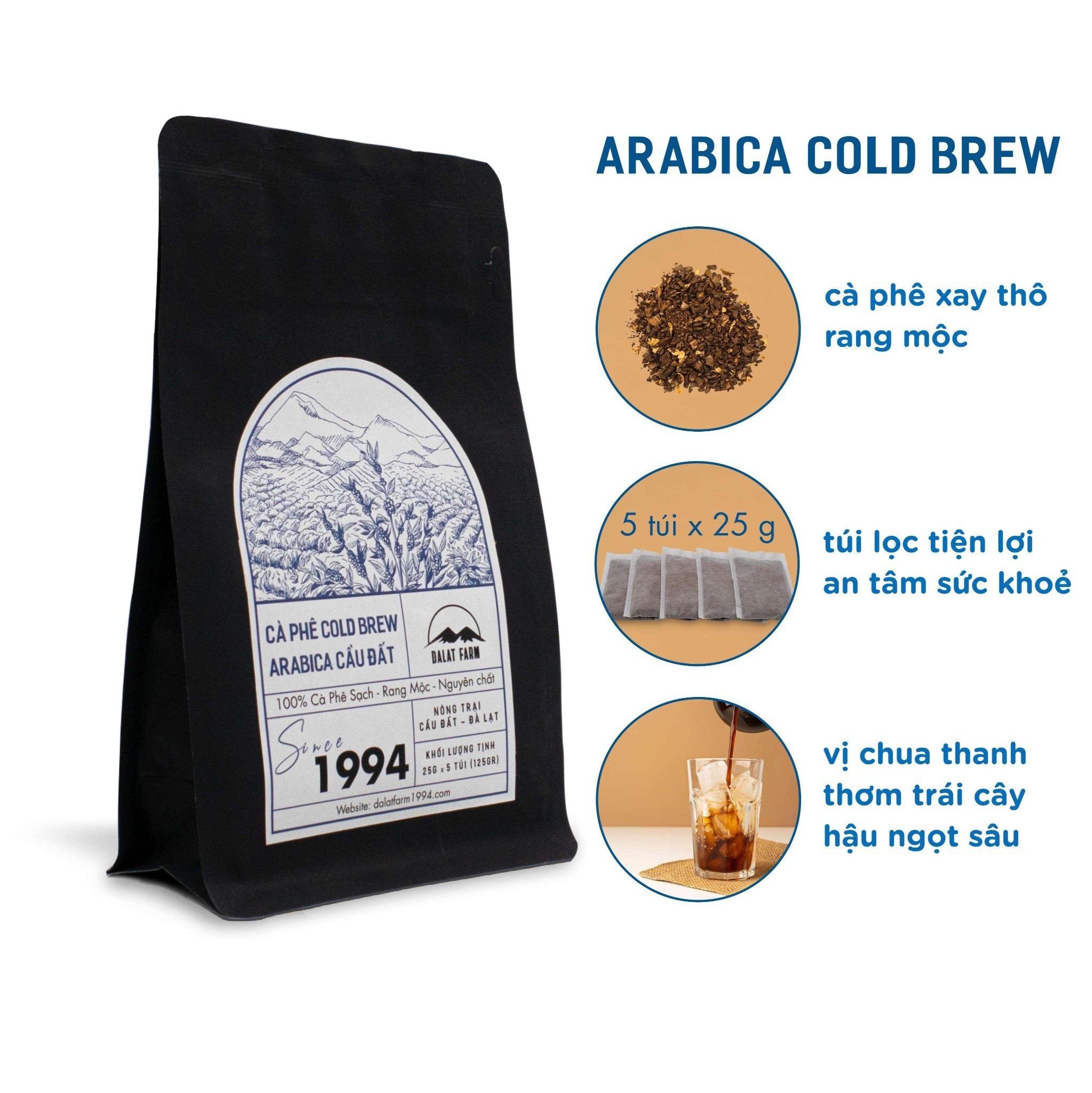  Cà Phê Cold Brew Arabica Cầu Đất - Túi 125 g 