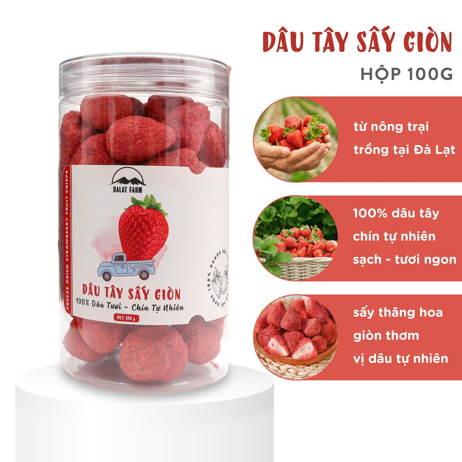  Dâu Tây Sấy Giòn - Hộp 100g 