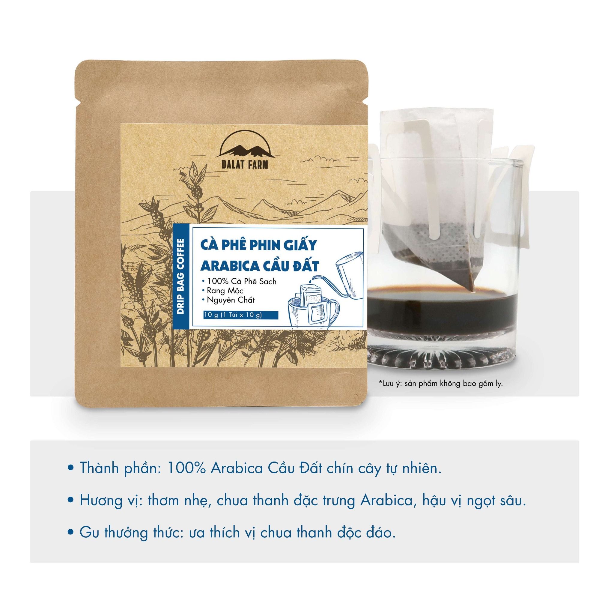  Cà Phê Phin Giấy Arabica Cầu Đất - Túi 10 g 