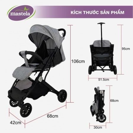 Xe đẩy gấp gọn có tay kéo Mastela - Màu ghi (0 - 3 tuổi)