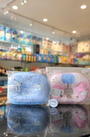 Gối baby cotton thoáng khí Kuku KU2001 - sơ sinh (xanh/hồng)