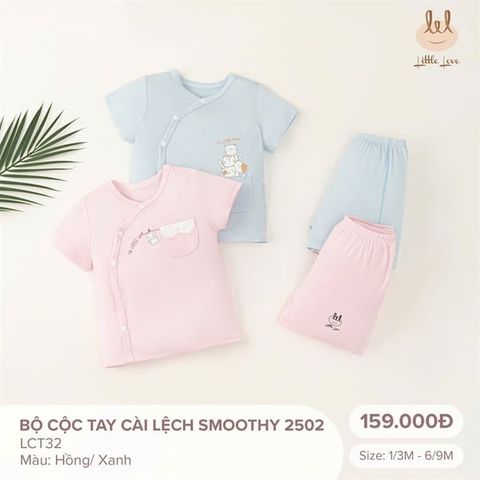 Bộ cộc tay cài lệch Smoothy màu xanh Little Love (6-9m)