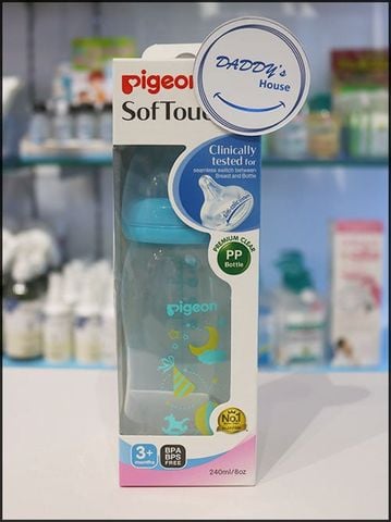 Bình Pigeon cổ rộng PP Plus màu xanh 240ml