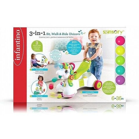 Xe tập đi kiêm chòi chân Unicorn 3in1 Sit, Walk & Ride Infantino (6-36th)