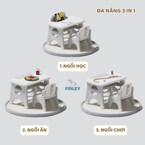 Bộ bàn ghế nhựa khủng long cho bé học, vẽ & chơi Finley (Màu xám ghi)