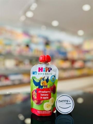 Trái cây nghiền Hipp Organic vị dâu chuối táo bé từ 4 tháng (100g)