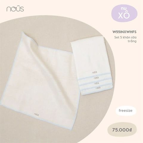 Hộp 5 khăn sữa Nous Bamboo màu trắng (30 x 30cm)