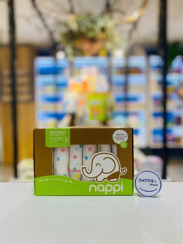 Khăn sữa sợi tre Nappi - Viền trắng chấm bi (6 cái)