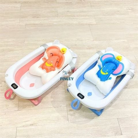 Thau tắm gấp gọn Finley Lola kèm phao, nhiệt kế - Hình voi (Màu xanh dương)
