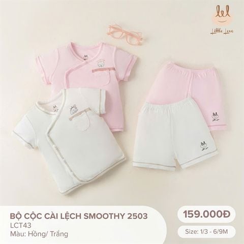 Bộ cộc cài lệch Smoothy màu trắng Little Love (6-9m)