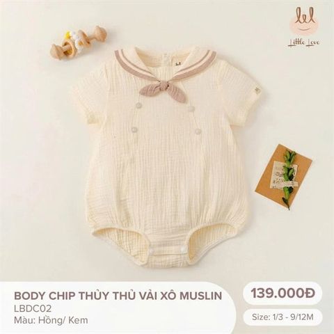 Bộ Body chip Thủy Thủ vải xô Muslin Little Love - Màu kem (1-3m)