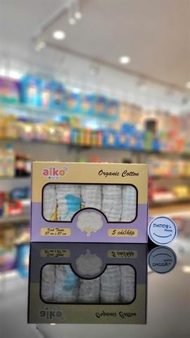 Khăn sữa 6 lớp họa tiết Aiko (Hộp 5 cái)