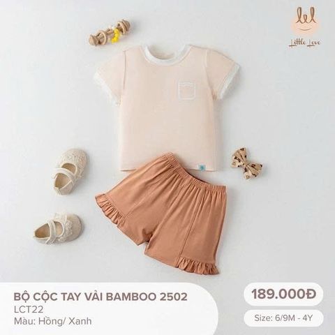Bộ cộc tay vải Bamboo màu hồng Little Love (3 tuổi)