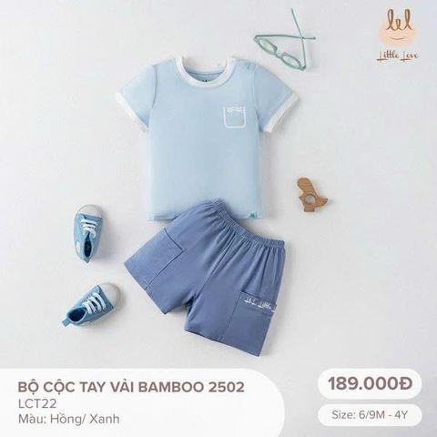 Bộ cộc tay vải Bamboo màu xanh Little Love (3 tuổi)