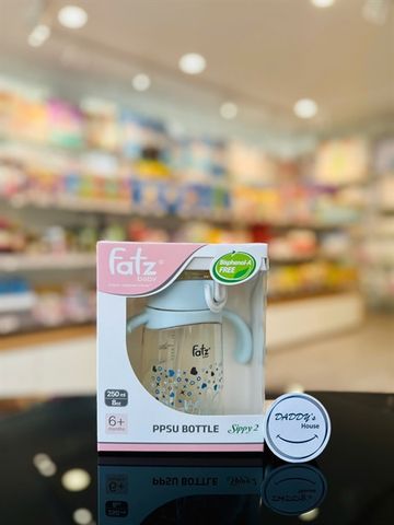 Bình PPSU bật hút có tay cầm kèm phap 360 độ Fatzbaby - màu xanh (250ml)