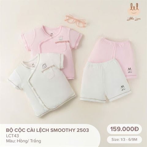 Bộ cộc cài lệch Smoothy màu trắng Little Love (3-6m)