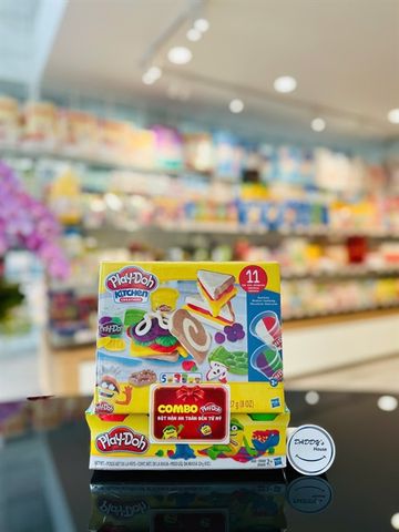 Đồ chơi bộ khuôn làm bánh kẹp và bột nặn 4 màu mini Playdoh (3 tuổi)