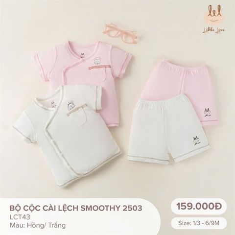 Bộ cộc tay cài lệch Smoothy màu hồng Little Love - Hình mèo (3-6m)
