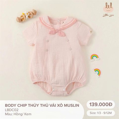 Bộ Body chip Thủy Thủ vải xô Muslin Little Love - Màu hồng (6-9m)