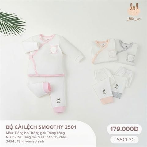 Bộ cài lệch Smoothy màu trắng hồng Little Love (NB)