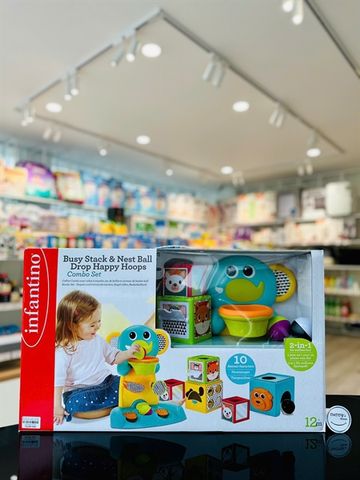 Set đồ chơi 2 món - voi thả bóng và khối vuông phát triển tư duy Infantino (12th)
