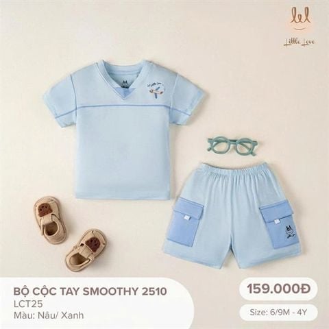 Bộ cộc tay smoothy màu xanh Little Love (9-12th)