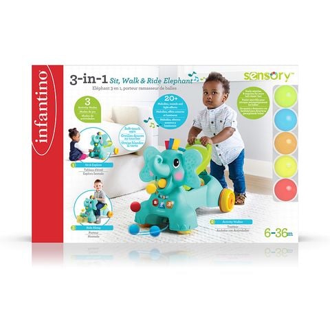 Xe tập đi kiêm chòi chân hình voi 3in1 Sit, Walk & Ride Infantino (6-36th)