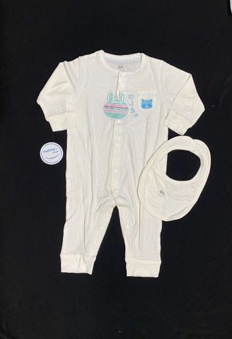 Bộ body trắng viền xanh Little Love (0-3m)