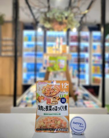 Thịt heo & rau củ hầm nước soup cá ngừ, tảo bẹ Wakodo 12th (80g)