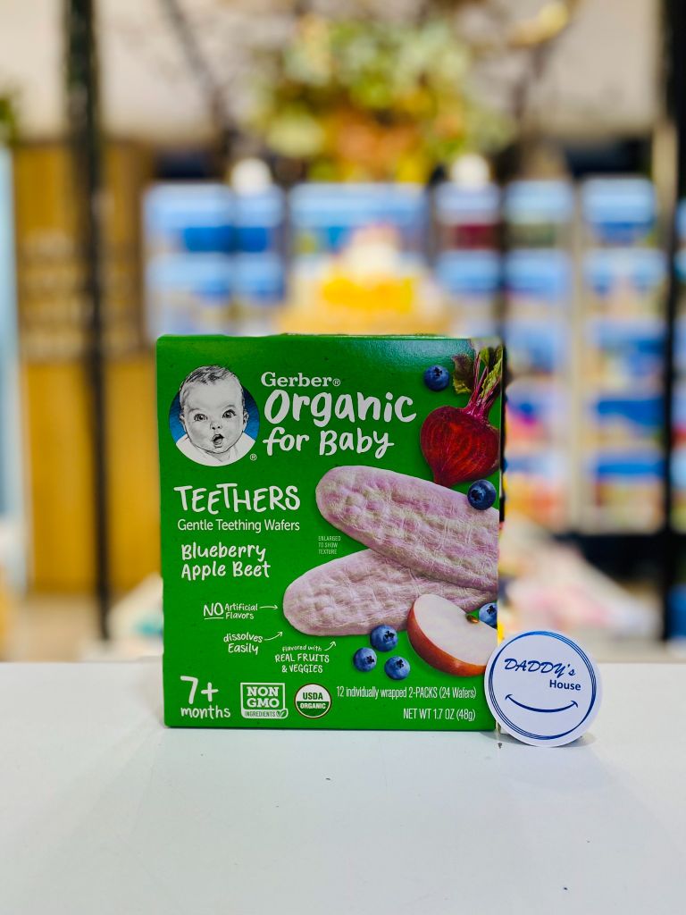 Bánh Gerber Organic Teethers Táo, Việt Quất, Củ Cải Đỏ 7th (24c