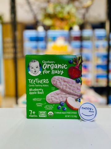 Bánh Gerber Organic Teethers Táo, Việt Quất, Củ Cải Đỏ 7th (24c)
