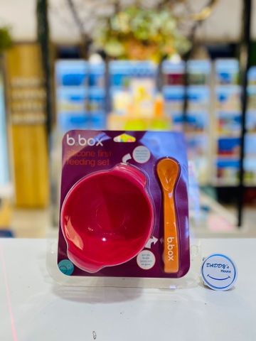 Bộ chén ăn dặm đế chống trơn và muỗng silicone B.Box - Màu hồng (6 tháng)